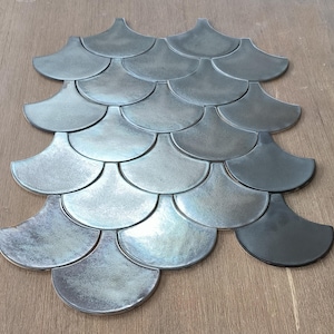 Handmade ceramic mosaic tiles, metallic dark silver Morocco Fish Scale, Unique only 19 pieces available.