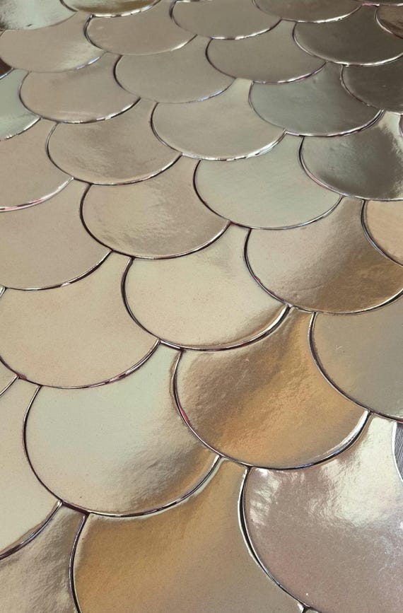 Handmade ceramic mosaic tiles, Light gold Morocco Fish Scale, Unique only 72 pieces available. Price per 72 pieces = 0.80 m2