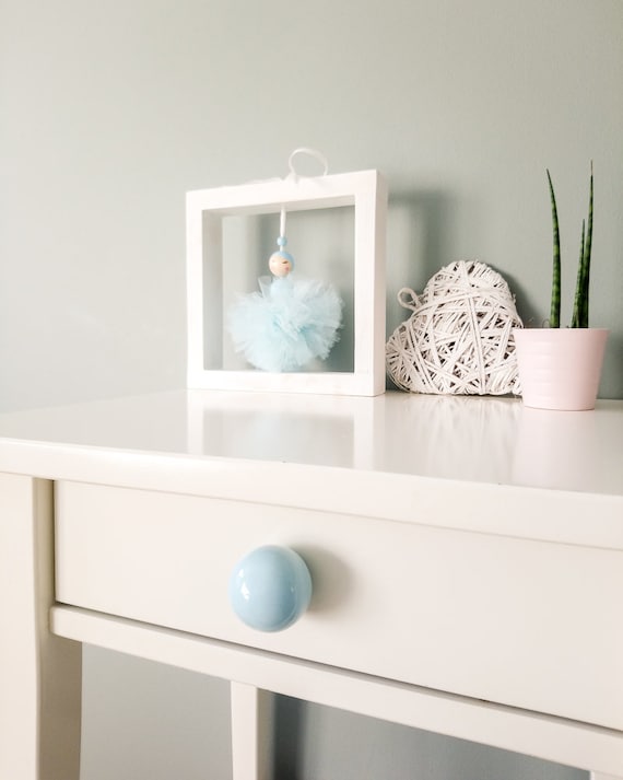 Baby Blue Round 3.5 cm Ceramic Knobs, Handmade Blue Dresser Drawer Pulls, Kitchen and Bathroom Cabinet Remodel Hardware
