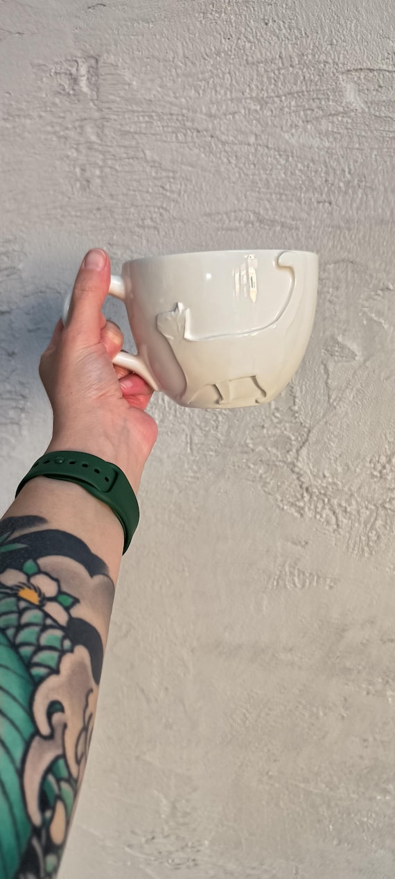 Handmade Ceramic Cat Mug - 600ml Glossy Coffee Mug