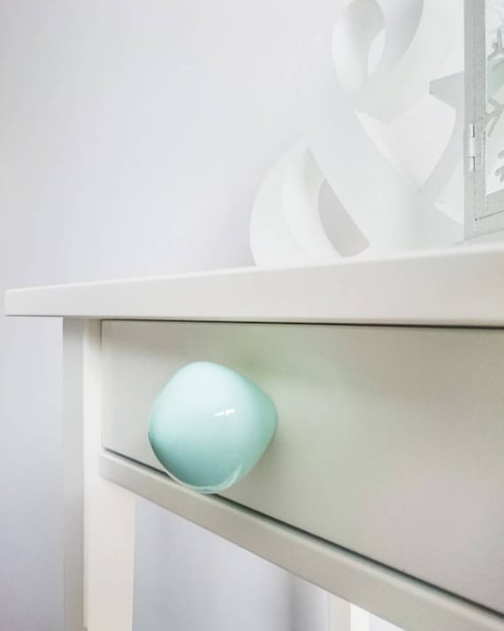 Handmade Ceramic Knob, Pastel Mint Little Top, Blue Dresser Drawer Pulls, Kitchen and Bathroom Cabinet Remodel Hardware, New Home Gift