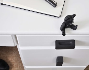 Handmade Black Ceramic Drawer Pulls: Rectangular Cabinet Knobs