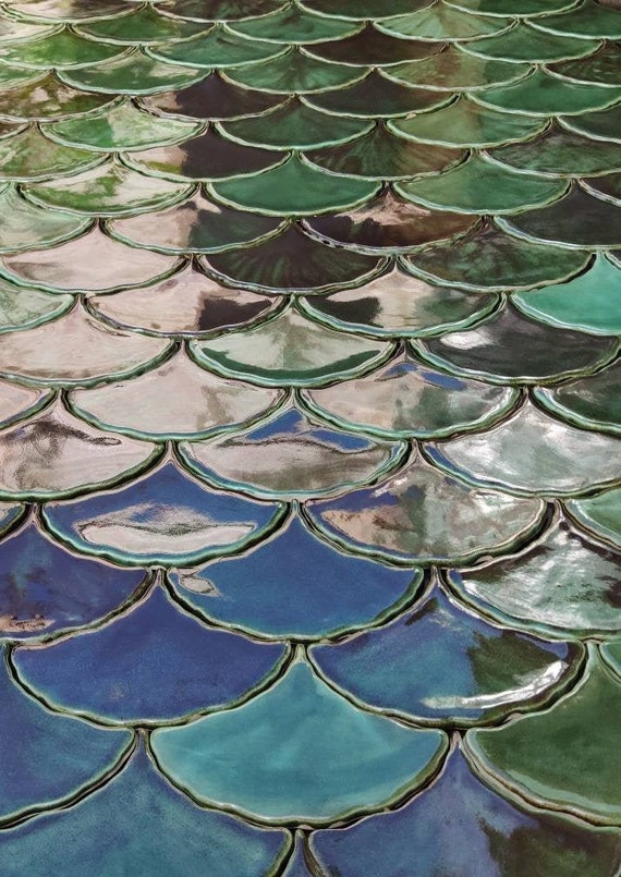 Handmade ceramic mosaic tiles, Ginkgo Biloba, Green effect glossy glaze, Green Leave tiles, Price per 121 pieces - made for order