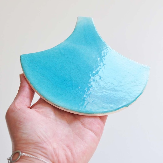 Handmade ceramic mosaic tile, Morocco Fish Scale  Light Turquoise Crackle Bathroom Tile, Blue Kitchen Tile, Price per 1 piece, Sample