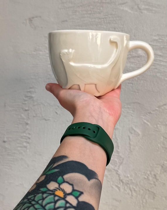 Handmade Cat Mug - 600ml Ceramic Coffee Cup, Glossy Off-White