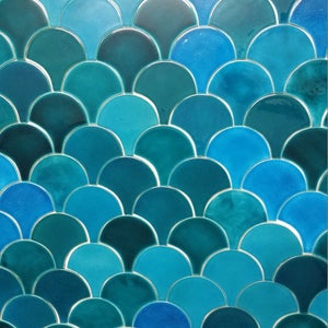 Handmade ceramic mosaic tile, Morocco Fish Scale, Dark Turquoise Crackle Bathroom Tile, Blue Kitchen Tile, Price per 1 piece image 5