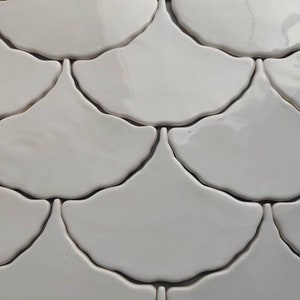 Wabi Sabi. Handmade ceramic mosaic tiles, Ceramic Leaf Tiles ~ White glossy~ Handmade Ceramic Tiles ~ Ginkgo Biloba Leafs ~ sample