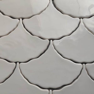 Wabi Sabi. Handmade ceramic mosaic tiles, Ceramic Leaf Tiles ~ White glossy~ Handmade Ceramic Tiles ~ Ginkgo Biloba Leafs ~ price for 1 tile
