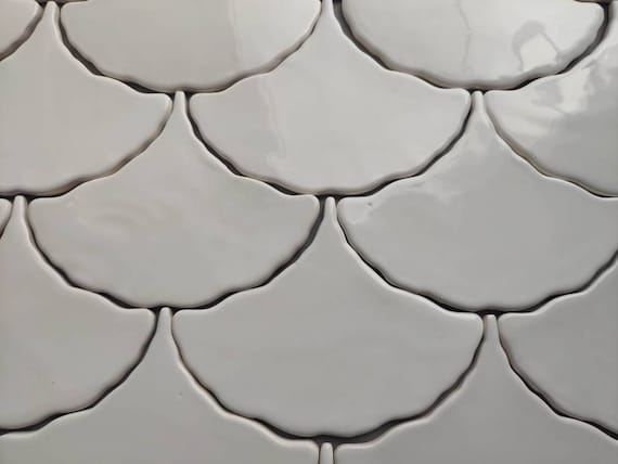 Wabi Sabi. Handmade ceramic mosaic tiles, Ceramic Leaf Tiles ~ White glossy~ Handmade Ceramic Tiles ~ Ginkgo Biloba Leafs ~ price for 1 tile