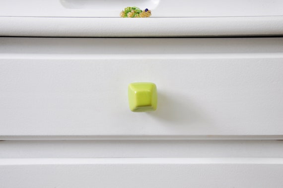 Green Lime Diamond Ceramic Knobs, Handmade Dresser Drawer Pulls, Kitchen and Bathroom Cabinet Remodel Hardware, New Home Gift