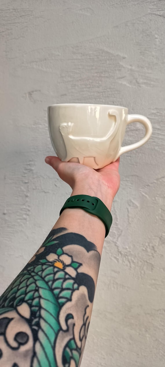 Handmade Cat Mug - 600ml Ceramic Coffee Cup, Glossy Off-White