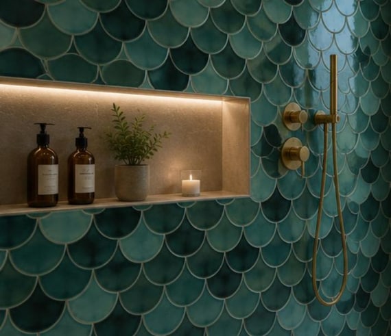 Handmade Ceramic Fish Scale Tile: Multi-Color Moroccan Mosaic (89 tiles - 1 metre square).