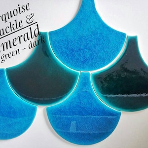 Handmade ceramic mosaic tiles, Morocco Fish Scale Ceramic Tile, Dark Emerald Green Bathroom or Kitchen Tiles, Price per 9 pieces