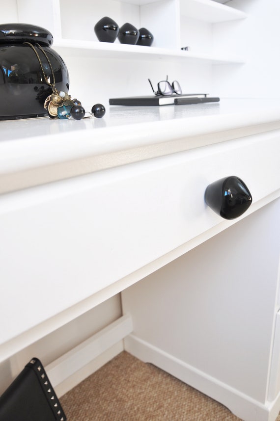 Black Glossy Little Top Ceramic Knobs, Handmade Dresser Drawer Pulls, Kitchen and Bathroom Cabinet Remodel Hardware, New Home Gift