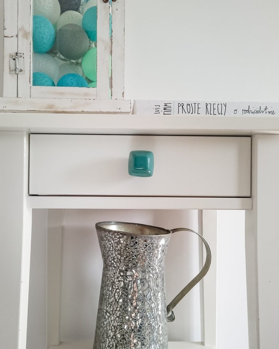 Ceramic Knobs, Handmade Marine Green Diamond, Dresser Drawer Pulls, Kitchen and Bathroom Cabinet Remodel Hardware, New Home Gift
