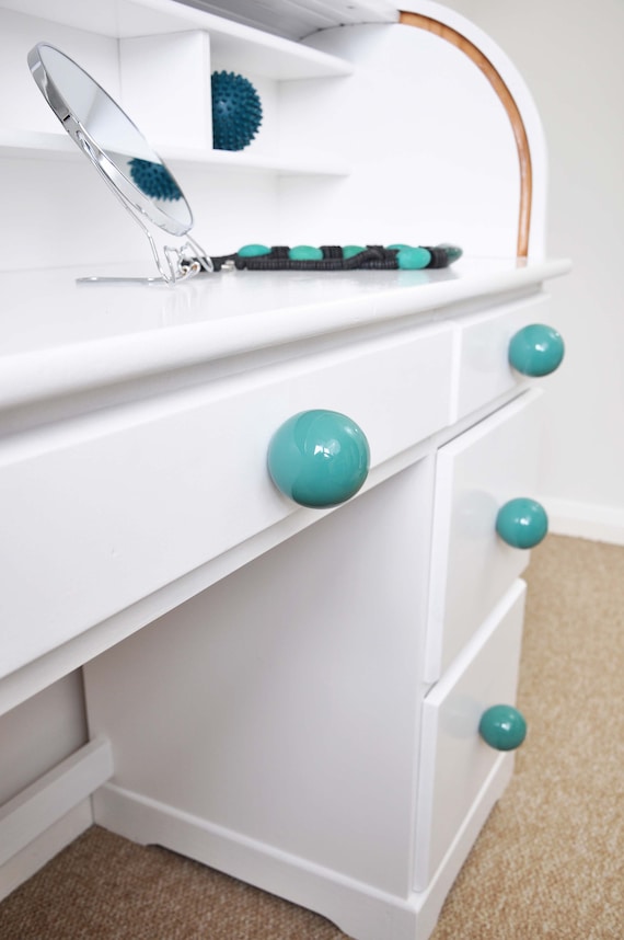 Marine Green Round 6 cm Ceramic Knobs, Handmade Blue Dresser Drawer Pulls, Kitchen and Bathroom Cabinet Remodel Hardware, New Home Gift