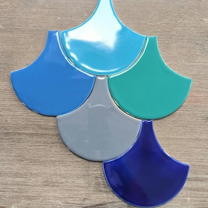 Handmade ceramic mosaic tile, Morocco Fish Scale Ceramic Tile, Multi-colour Bathroom Tile, Handmade Blue Kitchen Tiles. Price per 5 piece