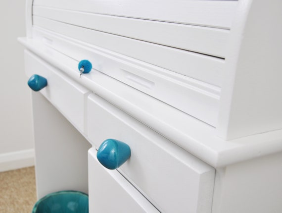 Turquoise Crackle Little Top Ceramic Knobs, Handmade Blue Dresser Drawer Pulls, Kitchen and Bathroom Cabinet Remodel Hardware, New Home Gift