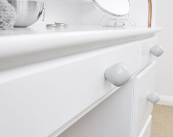 Light Grey Ceramic Knobs: Handmade Dresser Drawer Pulls