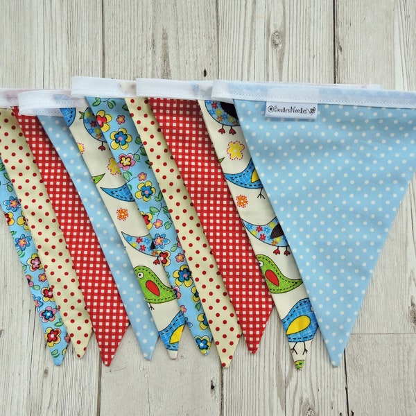 Easter Bunting, easter chick bunting, drapeaux de fleurs de printemps, fête bunting, chèques gingham polka dot drapeaux en tissu, décor maison d'été