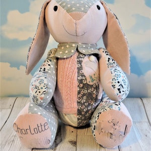 Rabbit keepsake made from baby clothes, keepsake rabbit, baby clothes bunny, bunny rabbit, first birthday gift, personalised gift