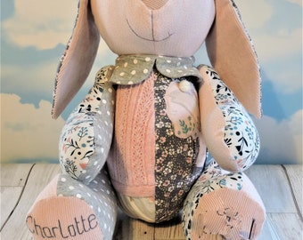 Rabbit keepsake made from baby clothes, keepsake rabbit, baby clothes bunny, bunny rabbit, first birthday gift, birth weight rabbit