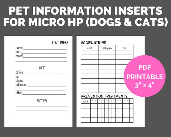 Pet Information Sheets dogs &amp; Cats Printable for Happy | Etsy
