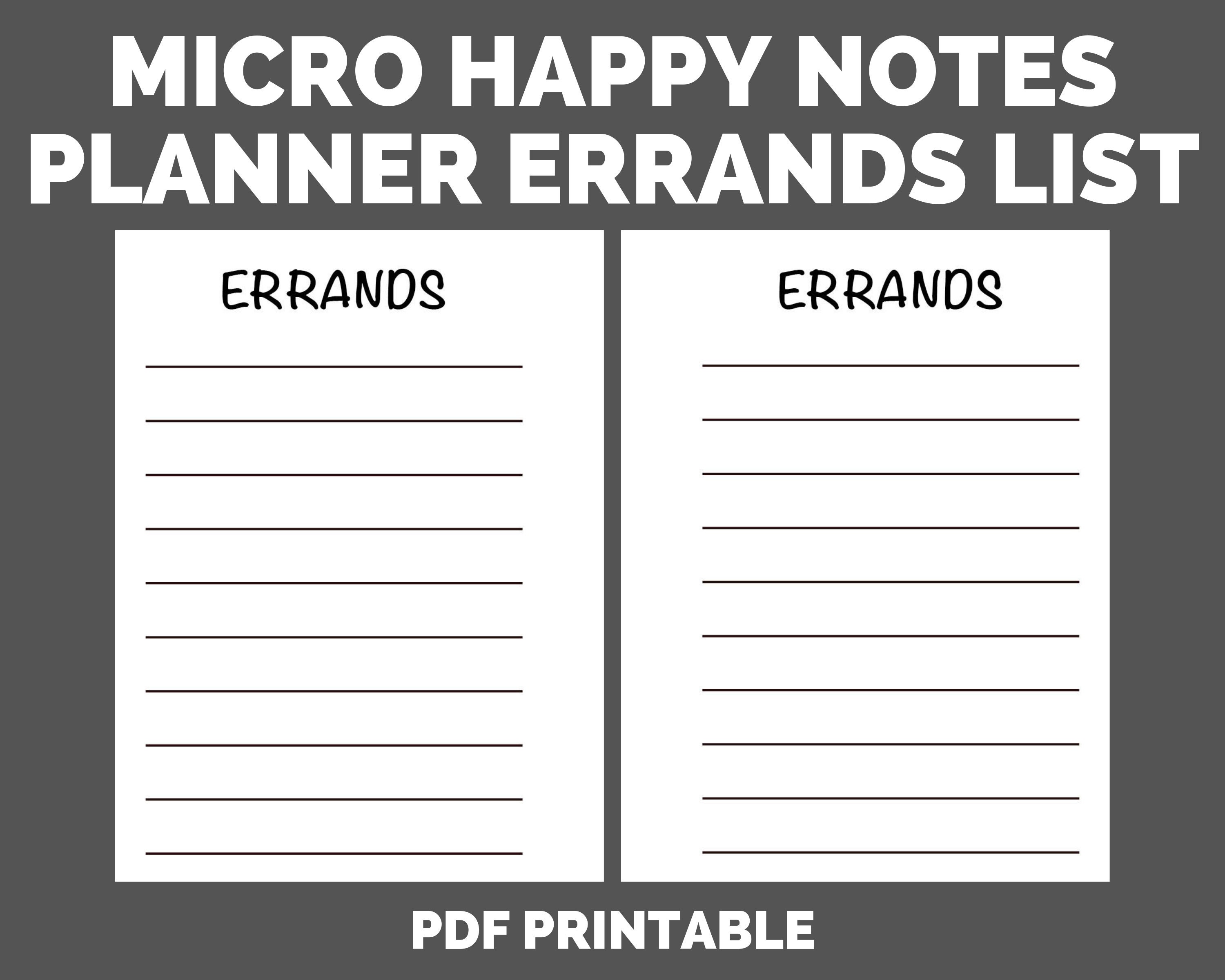 Micro Happy Planner Notes Errands List Printable