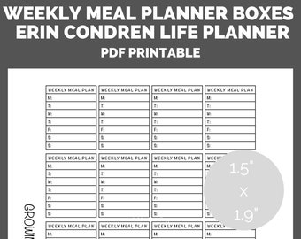 Weekly Meal Plan Boxes Sized For Erin Condren Life Planner Printable