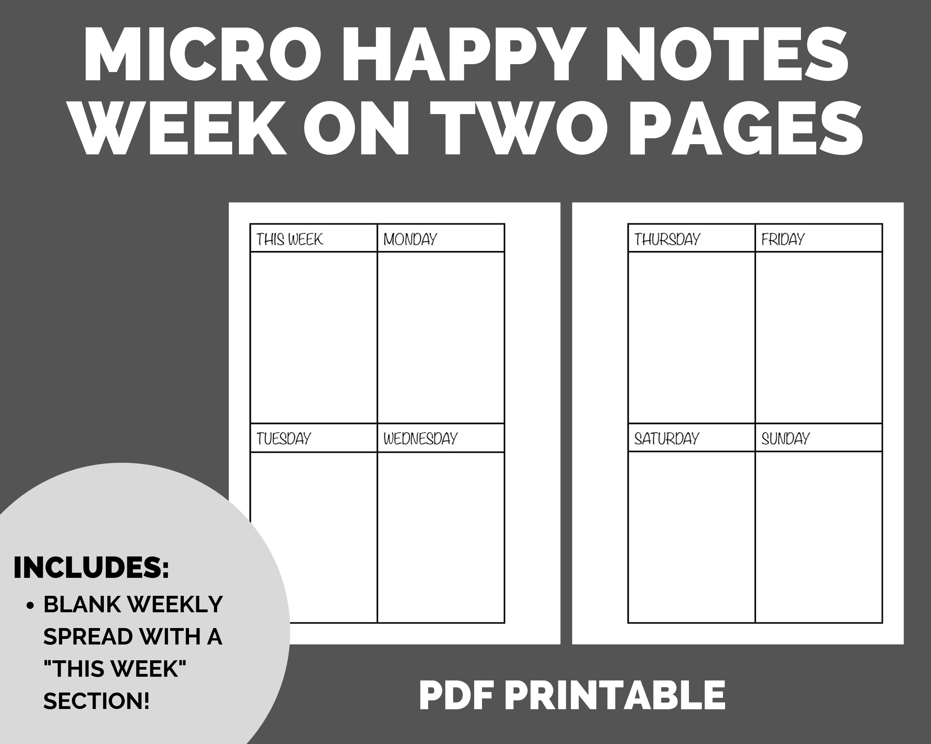 Micro Happy Planner Notes Week on Two Pages Printable | Etsy
