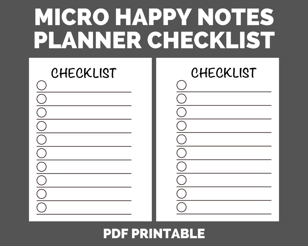 Micro Happy Planner Notes Checklist Pages Printable - Etsy