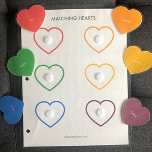 Color Matching Hearts Game, Printable Toddler Preschool Learning Tool, Homeschool, Educational Toddler Activity, Basic Colors image 3