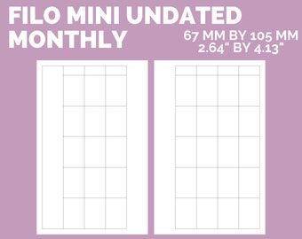 FILOFAX MINI (Filo Mini) Undated MONTHLY Inserts - pdf Printable - Instant Download