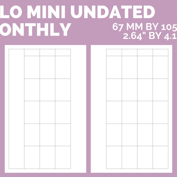 FILOFAX MINI (Filo Mini) Undated MONTHLY Inserts - pdf Printable - Instant Download