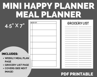 Mini Happy Planner Insert, Meal Planning, Printable Insert ...