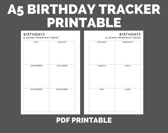 A5 BIRTHDAY TRACKER printable - PDF planner insert - birthday insert