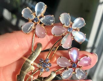 REDUCED...14k Retro c1940's Wordley Allsopp & Bliss Moonstone Sapphire Vintage Brooch Antique Pin
