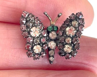 Czech Early Rhinestone handmade antique butterfly pin highest quality. unisex lapel mini Art Deco Czechoslovakia