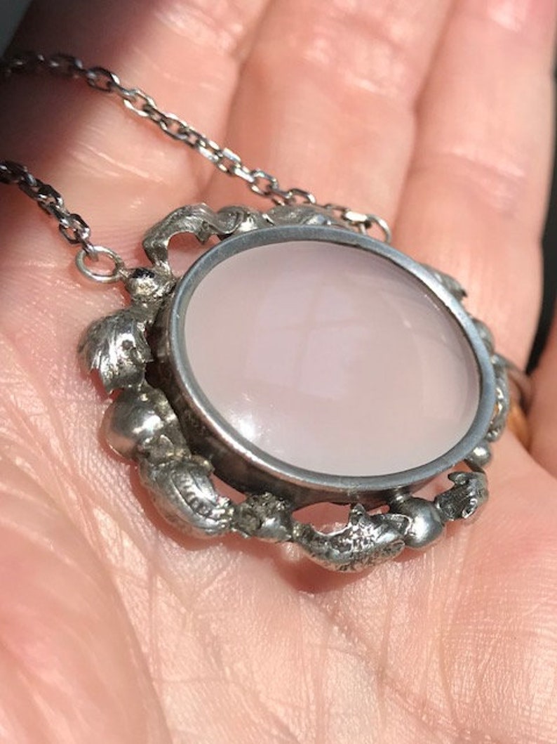 Victorian Sterling Chalcedony Silver milky agate necklace pendant antique vintage