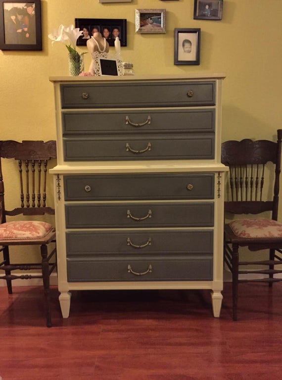 Beautiful Gray And White Tallboy Dresser Etsy