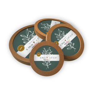 Round photo frame, honey oiled, eco-friendly float glass (optional with stand) | 4 cm, 6 cm, 8 cm, 10 cm, 12 cm, 14 cm, 16 cm, 20 cm, 24 cm, 30 cm