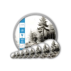 Silver round picture frame with 2 mm float glass wood ecological 4 6 8 10 12 14 16 20 24 30 cm