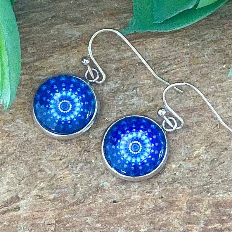 Boho Earring Ring Set Adjustable Blue Ring Earring Mandala Ring Silver Earring & Ring Set Blue Earring Dangle Earring for Her Sister Gift image 2