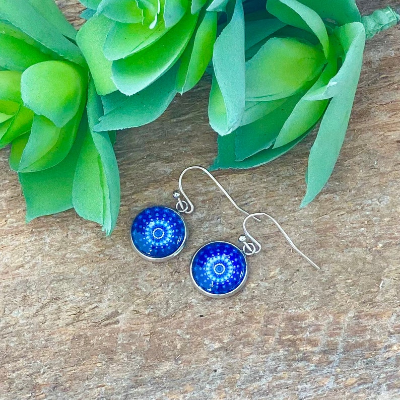Boho Earring Ring Set Adjustable Blue Ring Earring Mandala Ring Silver Earring & Ring Set Blue Earring Dangle Earring for Her Sister Gift image 6