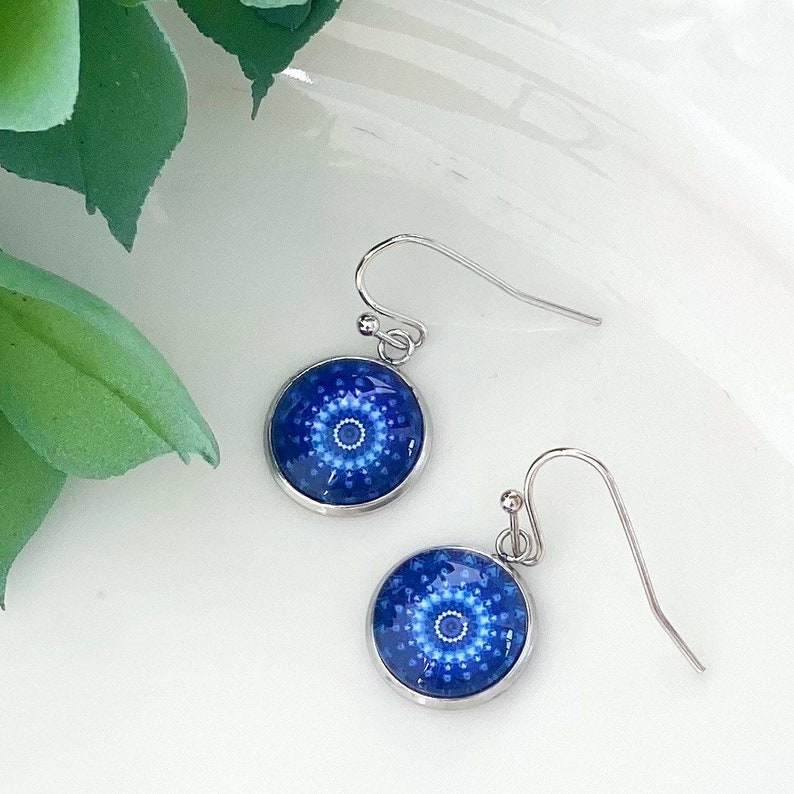 Boho Earring Ring Set Adjustable Blue Ring Earring Mandala Ring Silver Earring & Ring Set Blue Earring Dangle Earring for Her Sister Gift image 4