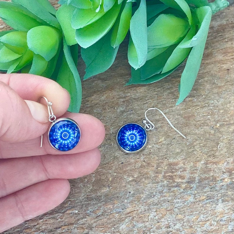 Boho Earring Ring Set Adjustable Blue Ring Earring Mandala Ring Silver Earring & Ring Set Blue Earring Dangle Earring for Her Sister Gift image 5