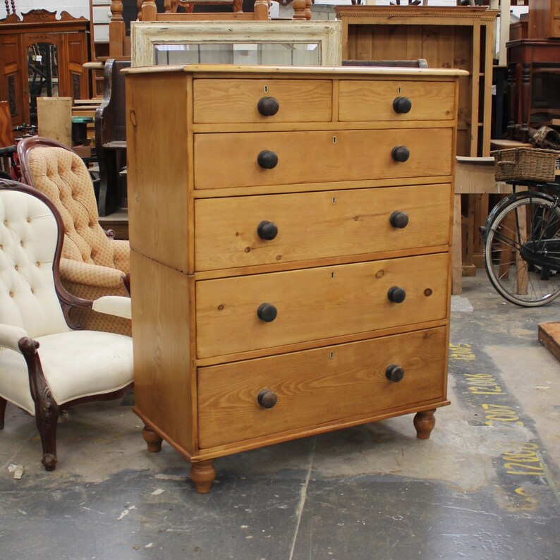 Victorian Pine Tall Chest Of Drawers Etsy