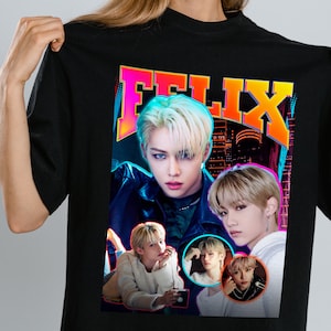 T-shirt unisex a maniche corte Stray Kids Felix y2k Retro Bootleg