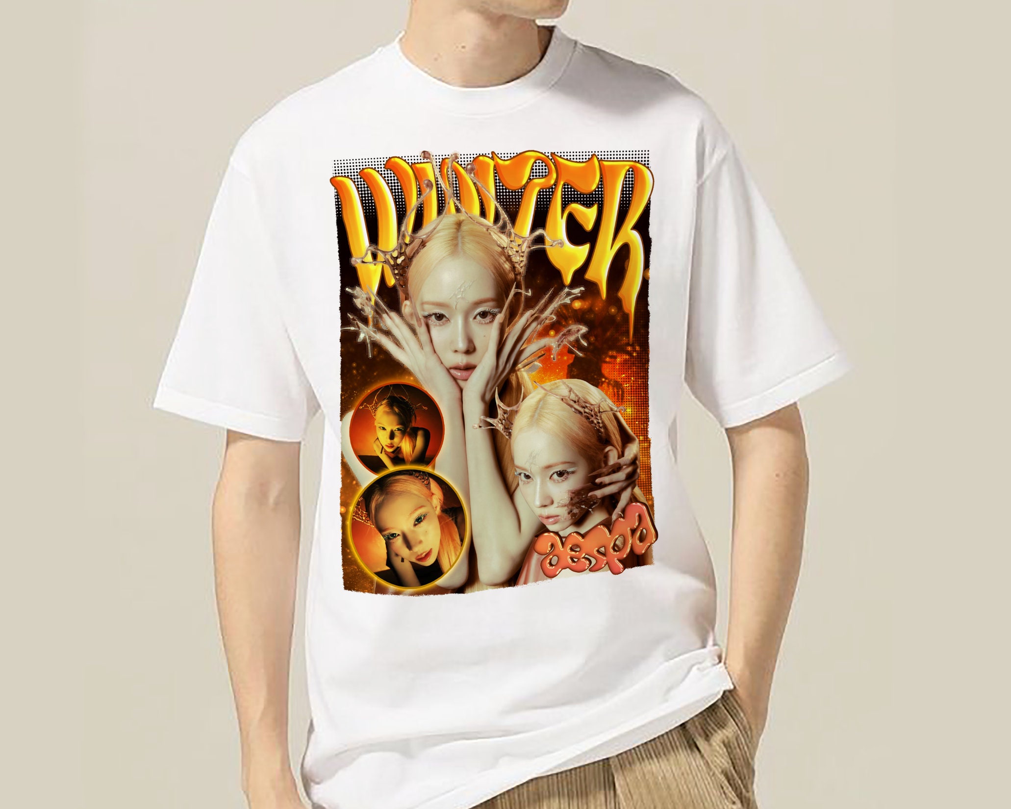 aespa winterビンテージ風 Tシャツ aespa WINTER ヴィンテージ加工 Tシャツ 半袖 XL - メルカリ