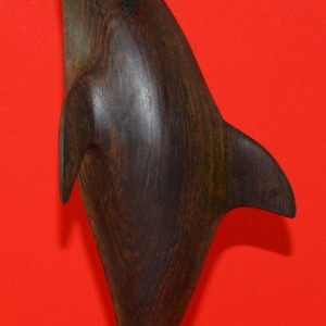 Figurine/Trinket-Wooden Dolphin Sculpture Dark Wood